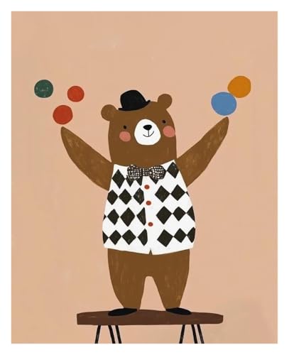 HUANTY Wandbilder auf Leinwand Niedliche Cartoon-Tier Zirkus Tier Abstrakte Poster Kein Rahmen Leinwand Gemälde Wand Kunst Bilder Kindergarten Wohnkultur(P,50x70cm) von HUANTY