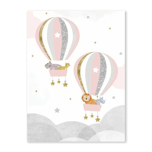 HUANTY Wandbilder auf Leinwand Rosa Fee Regenbogen Ballon Mädchen Schlafzimmer Poster Baby Kinderzimmer Wand Kunst Leinwand Malerei Kawaii Tier Bild Kinderzimmer Dekor(F,40X50cm) von HUANTY