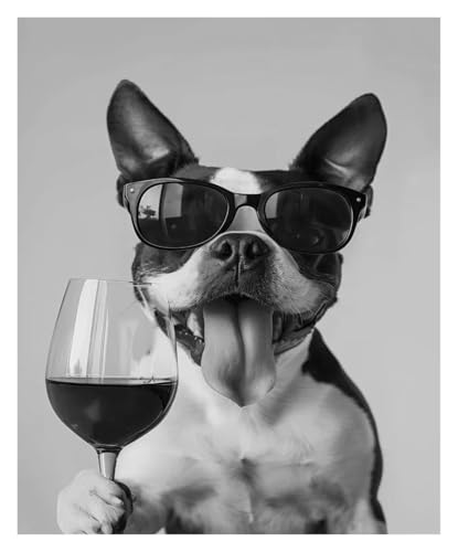 Wandbilder auf Leinwand Interessante Hund Schwarz Weiß Tiere Portrait Poster Kein Rahmen Leinwand Gemälde Wand Kunst Bilder Pet Store Home Decor(F,50x70cm) von HUANTY