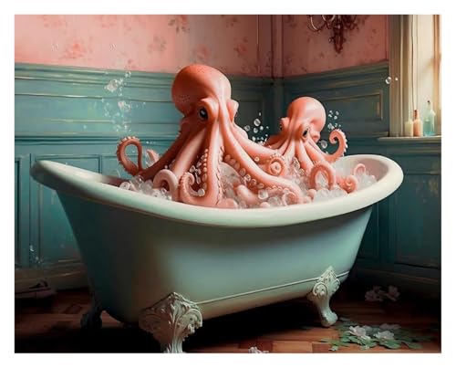 HUANTY Wandbilder auf Leinwand Lustige Badezimmertiere Nehmen Sie Ein Bad Badewanne Kunst Retro Poster Kein Rahmen Leinwand Gemälde Wandkunst Bilder Wohnkultur(U,50x70cm) von HUANTY