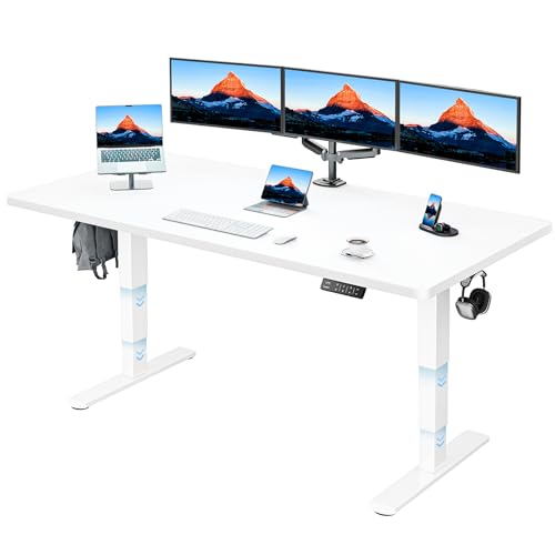 HUANUO Höhenverstellbarer Schreibtisch 180x80cm Ganze Tischplatte, Elektrisch Schreibtisch Höhenverstellbar 60-125cm, 3 Stufen-Beine-Design mit 120kg Tragfähigkeit & 2-Motor, Elektrischer Stehpult von HUANUO