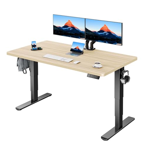 HUANUO Höhenverstellbarer Schreibtisch 140x70cm Ganze Tischplatte, Elektrisch Schreibtisch Höhenverstellbar 60-125cm, 3 Stufen-Beine-Design mit 120kg Tragfähigkeit & 2-Motor, Elektrischer Stehpult von HUANUO