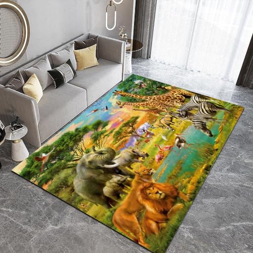 HUANYIN Dschungeltier Löwe Elefant Teppich Schlafzimmer Wohnzimmer Boden Flur dekorative Matte Küche Badezimmer Rutschfester Bereich Teppich von HUANYIN