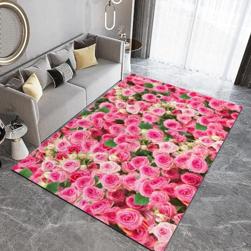 HUANYIN Schöner Rosenblüten-Teppich für Badezimmer, Eingang, rutschfeste Matte, Küche, Wohnzimmer, Kinderzimmer, dekorativer Bodenteppich von HUANYIN