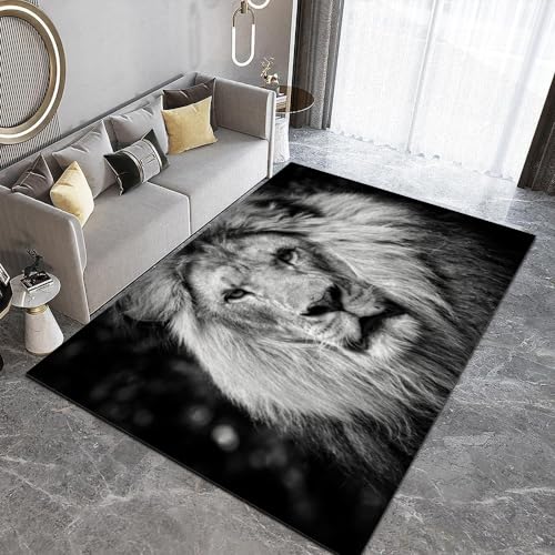 HUANYIN Tierischer Löwe Grauer und schwarzer Teppich, Wohnzimmerteppich, Schlafzimmersofa-Fußmatte, Heimdekoration, rutschfeste Bodenmatte für Kinder, Geschenk von HUANYIN