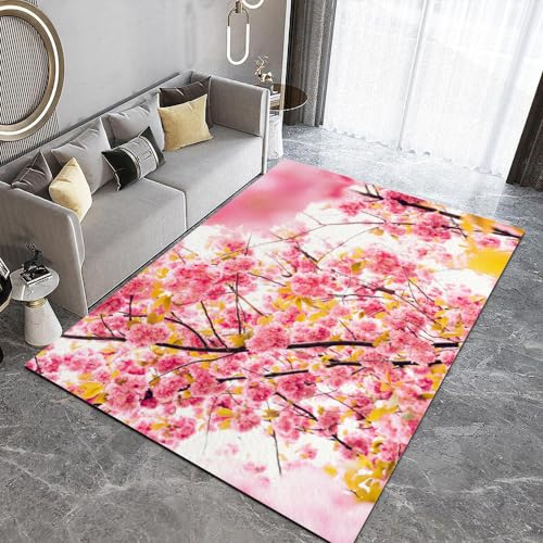 HUANYIN Wunderschöner Kirschblüten-Teppich, rutschfeste Fußmatten für Heimdekoration, Kinderteppiche, Spielzimmerdekoration, Schlafzimmer, Badezimmer, Fußmatten von HUANYIN