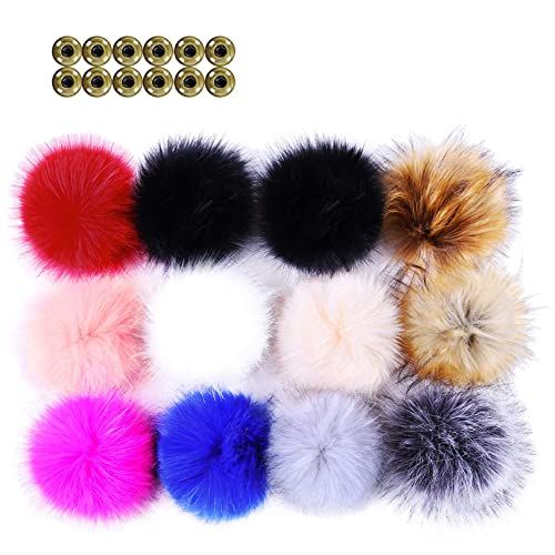 12 Stücke bommel mit druckknopf,12CM kunstfell pompon,Faux Fuchs Pelz Flauschigen Pompon Ball mit Abnehmbare Drücken Taste für Abnehmbare Strick Mützen Bekleidung Zubehör. von NC
