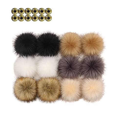 HUAPING 12 Stücke bommel mit druckknopf,12CM kunstfell pompon,Faux Fuchs Pelz Flauschigen Pompon Ball mit Abnehmbare Drücken Taste für Abnehmbare Strick Mützen Bekleidung Zubehör., Mehrfarbig von NC