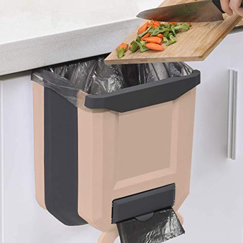 HUAPPNIO Mülleimer Küche Wandmontage Plastik Faltbarer,für Schranktür Hängend Abfalleimer 8L (Beige) von HUAPPNIO