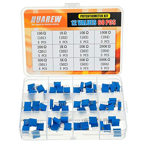 HUAREW 12 Werte 60 Stück 3296W Multi Turn Trimmer Potentiometer 100-500 K Ohm blau 3296 Klassifizierungs kit mit variablem Widerstand für die obere Einstellung von HUAREW
