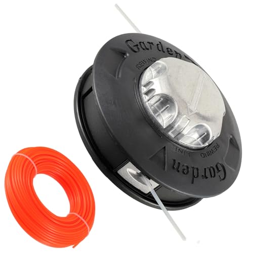 HUAREW Linkshänder Ersatzfadenspulenkopf M10 x 1,25 Links Fadenkopf für motorsense Aluminium-Legierung Mähkopf mit 30m x 2.4mm Nylon Rasentrimmer Faden Trimmerfaden(eisenhaltig) von HUAREW