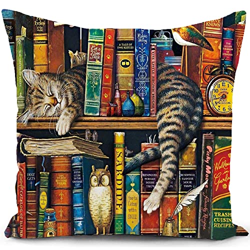 Kissenbezug Katzen Geschenke für Katzenliebhaber Frauen Book Reading Kissen deko für sofakissen kissenbezüge dekokissen couchkissen kissenhülle Sofa Schlafzimmer Wohnzimmer Zimmer zierkissen von HUASHUZI