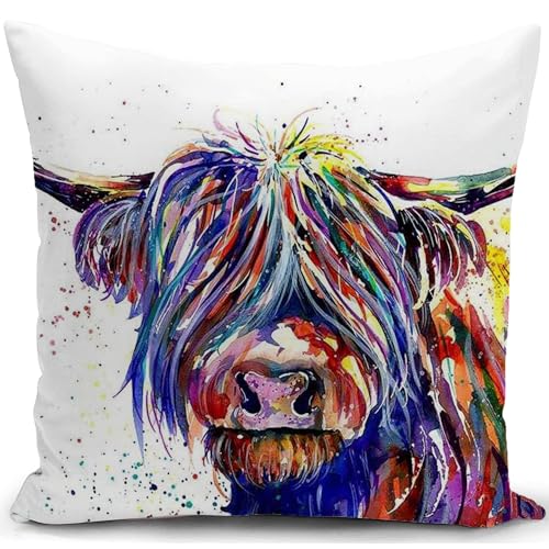 HUASHUZI Kissenbezug Kuh Kissen deko Geschenke für hochlandkuh schottland sofakissen kissenbezüge Highland Cow dekokissen couchkissen kissenhülle Sofa Schlafzimmer Wohnzimmer Zimmer zierkissen von HUASHUZI