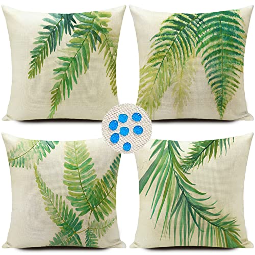 HUASHUZI Outdoor Kissen Wetterfest Kissenbezug Balkon Kissen deko Tropische Grüne Sommer palmenblätter 4er Set 45x45cm gartenmöbel Kissenbezüge Kissenhülle von HUASHUZI