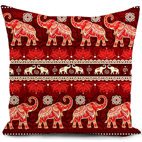 Kissenbezug Elefanten orientalische indische deko Kissen rot Burgund Geschenke für sofakissen kissenbezüge dekokissen couchkissen kissenhülle Sofa Schlafzimmer Wohnzimmer von HUASHUZI