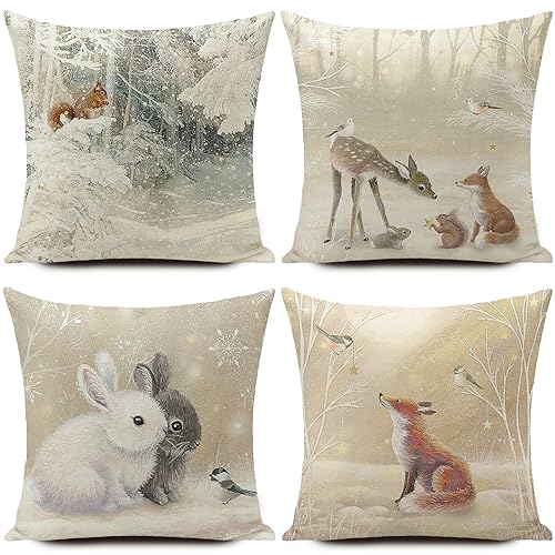 Weihnachtskissen Kissenbezug 40 x 40 cm Winter Wintermotiv Weihnachtsdeko Weihnachtskissenbezug Christmas Decorations Weihnachtsfeier 4er Set von HUASHUZI