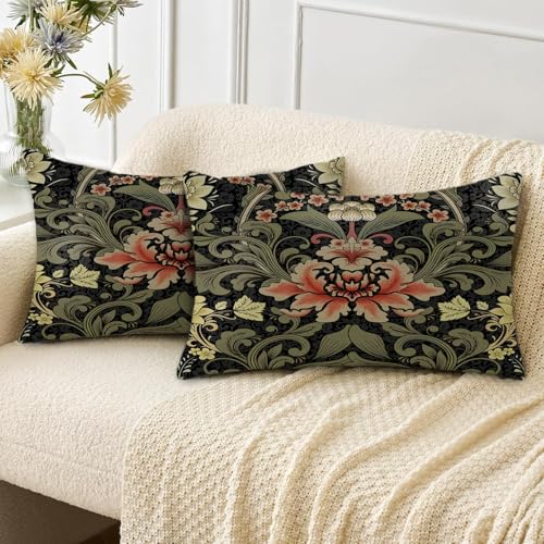 kissenbezug 30x50 cm kissen william morris schwarze rote blume deko für sofakissen kissenbezüge 2er set doppelseitiges dekokissen couchkissen kissenhülle schlafzimmer wohnzimmer zimmer zierkissen von HUASHUZI