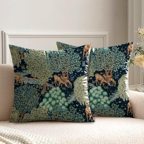 kissenbezug 50x50 cm kissen william morris tiere hirsch deko für sofakissen kissenbezüge 2er set doppelseitiges muster dekokissen couchkissen kissenhülle sofa schlafzimmer wohnzimmer zimmer zierkissen von HUASHUZI