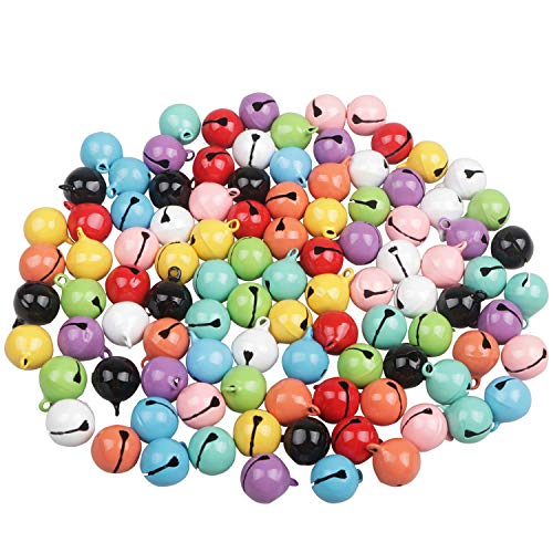 HUASUN 100pcs 14mm Glöckchen Schellen Bunte Metallglöckchen Bastelglocken Schlittenglocken Kleine Glocken für Handwerk Weihnachtsfeier Dekor Schmuckherstellung Hundehalsband von HUASUN