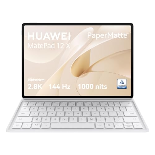 HUAWEI MatePad 12 X + Tastatur,PaperMatte Edition WIFI Tablet,12-Zoll 2.8K FullView Display,144 Hz hohe Bildwiederholfrequenz,1000 Nits,12GB+256GB,with Keyboard,Malen APP GoPaint,10.100 mAh Akkus,Weiß von HUAWEI