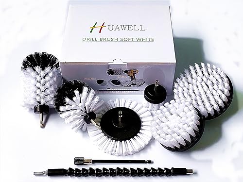 HUAWELL Bohrerbürstenaufsatz-Set, Power-Reinigungs-Schrubbbürste, Allzweck-Bohrbürsten mit verlängertem langem Aufsatz (weiß), H783758-982 von HUAWELL