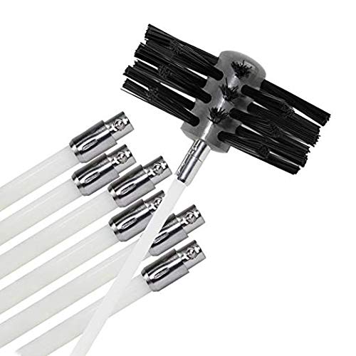 Huawell Trockner Rohrreinigungs-Set, Fusselentferner, ausziehbar bis zu 24 m, synthetischer Bürstenkopf, Verwendung mit oder ohne Bohrmaschine (6 Stangen + 1 Buchsenkopf) von HUAWELL