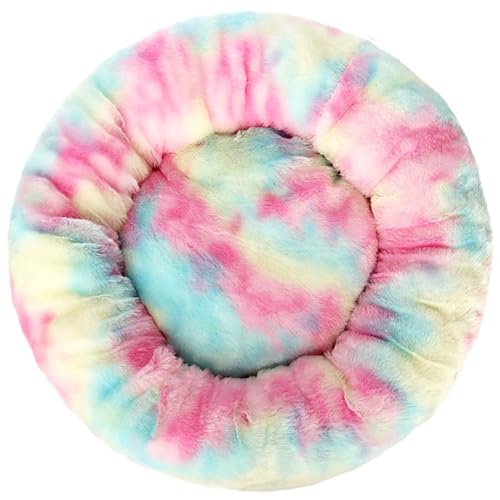 HUAXIQUE Donut Hundebett Hundebett Wolke Hundebett Rund Hundekissen Plüsch Donut undekissen Waschbar Flauschig Hundematte Anti Rutsch Noppenboden 80cm Buntes Rosa von HUAXIQUE