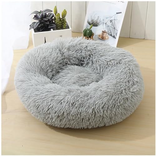 HUAXIQUE Hundebett Donut Anti Stress Hundebett Mittelgroße Hunde Hundebett für Große Waschbar Haustierbett Flauschiges Hundebett 60cm Hellgrau von HUAXIQUE