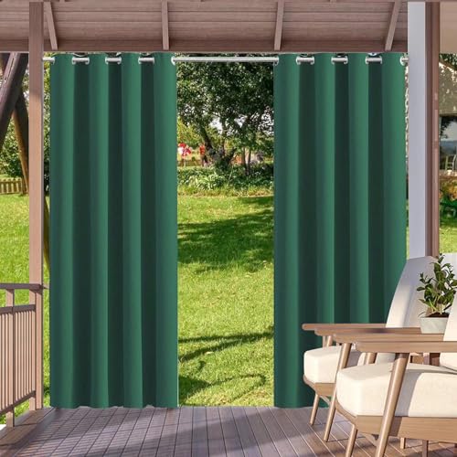 HUAXIQUE Outdoor Vorhang Wasserdicht Wetterfest Blickdicht 107X160cm Dunkelgrün Verdunklungs Vorhänge mit Ösen Sichtschutz Sonnenschutz Outdoor Gardine für Balkon Terrasse Pergola Gartenlaube Veranda von HUAXIQUE