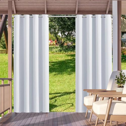 HUAXIQUE Outdoor Vorhang Wasserdicht Wetterfest Blickdicht 107X160cm Weiß Verdunklungs Vorhänge mit Ösen Sichtschutz Sonnenschutz Outdoor Gardine für Balkon Terrasse Pergola Gartenlaube Veranda von HUAXIQUE