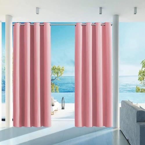 HUAXIQUE Outdoor Vorhang Wasserdicht Wetterfest Blickdicht 132X245cm Rosa Verdunklungs Vorhänge mit Ösen Sichtschutz Sonnenschutz Outdoor Gardine für Balkon Terrasse Pergola Gartenlaube Veranda von HUAXIQUE