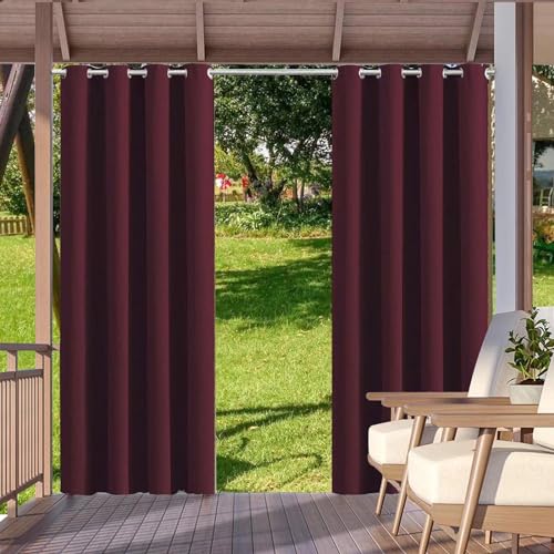 HUAXIQUE Outdoor Vorhang Wasserdicht Wetterfest Blickdicht 132X275cm Rotwein Verdunklungs Vorhänge mit Ösen Sichtschutz Sonnenschutz Outdoor Gardine für Balkon Terrasse Pergola Gartenlaube Veranda von HUAXIQUE