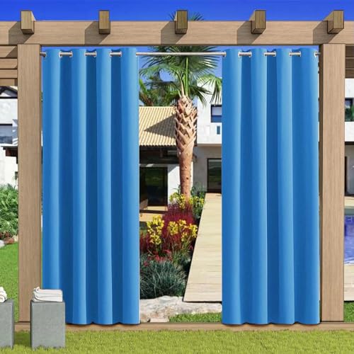 HUAXIQUE Outdoor Vorhang Wasserdicht Wetterfest Blickdicht 132X305cm Königsblau Verdunklungs Vorhänge mit Ösen Sichtschutz Sonnenschutz Outdoor Gardine für Balkon Terrasse Pergola Gartenlaube Veranda von HUAXIQUE