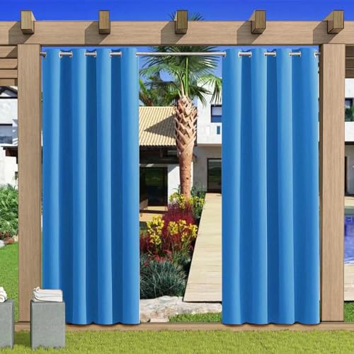 HUAXIQUE Outdoor Vorhang Wasserdicht Wetterfest Blickdicht 140X175cm Königsblau Verdunklungs Vorhänge mit Ösen Sichtschutz Sonnenschutz Outdoor Gardine für Balkon Terrasse Pergola Gartenlaube Veranda von HUAXIQUE