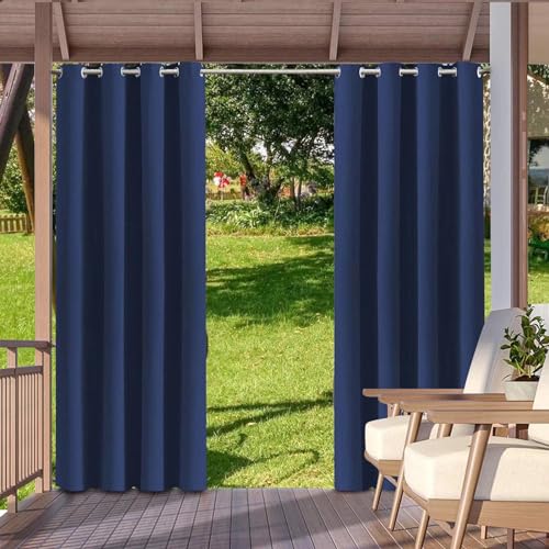 HUAXIQUE Outdoor Vorhang Wasserdicht Wetterfest Blickdicht 140X175cm Navy blauVerdunklungs Vorhänge mit Ösen Sichtschutz Sonnenschutz Outdoor Gardine für Balkon Terrasse Pergola Gartenlaube Veranda von HUAXIQUE