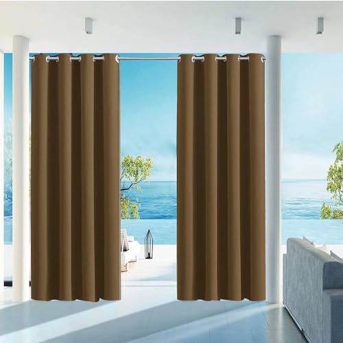 HUAXIQUE Outdoor Vorhang Wasserdicht Wetterfest Blickdicht 155X242cm Braun Verdunklungs Vorhänge mit Ösen Sichtschutz Sonnenschutz Outdoor Gardine für Balkon Terrasse Pergola Gartenlaube Veranda von HUAXIQUE