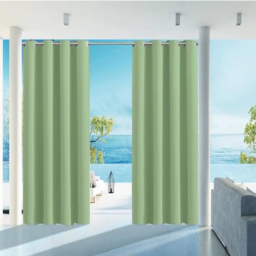 HUAXIQUE Outdoor Vorhang Wasserdicht Wetterfest Blickdicht 200X155cm Hellgrün Verdunklungs Vorhänge mit Ösen Sichtschutz Sonnenschutz Outdoor Gardine für Balkon Terrasse Pergola Gartenlaube Veranda von HUAXIQUE