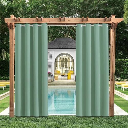 HUAXIQUE Outdoor Vorhang Wasserdicht Wetterfest Blickdicht 200X155cm Minzgrün Verdunklungs Vorhänge mit Ösen Sichtschutz Sonnenschutz Outdoor Gardine für Balkon Terrasse Pergola Gartenlaube Veranda von HUAXIQUE
