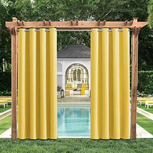 HUAXIQUE Outdoor Vorhang Wasserdicht Wetterfest Blickdicht 240X275cm Gelb Verdunklungs Vorhänge mit Ösen Sichtschutz Sonnenschutz Outdoor Gardine für Balkon Terrasse Pergola Gartenlaube Veranda von HUAXIQUE