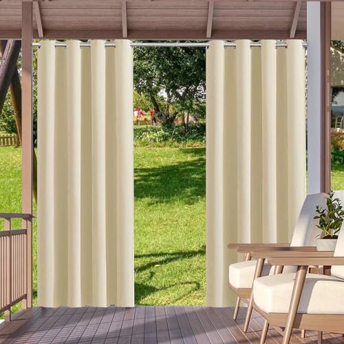 HUAXIQUE Outdoor Vorhang Wasserdicht Wetterfest Blickdicht 274X132cm Beige Verdunklungs Vorhänge mit Ösen Sichtschutz Sonnenschutz Outdoor Gardine für Balkon Terrasse Pergola Gartenlaube Veranda von HUAXIQUE