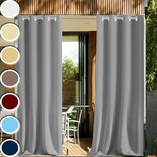 HUAXIQUE Outdoorvorhänge Grau Wasserdicht 1 Stück Auf Maß Extra Breit Blickdicht Windschutz Außenvorhänge Terrasse für terrasse Outdoor außen Balkone Cabana Patio 170x200cm von HUAXIQUE