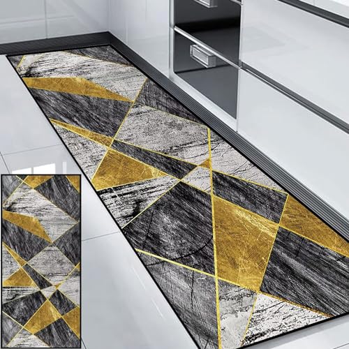 HUAXIQUE Teppich Küchenläufer Teppich Waschbar in Waschmaschine Teppich Läufer Schlafzimmer Gelb Schwarz Teppich Läufer für Wohnzimmer Flur Büro Schlafzimmer Küche 40x300cm Stil K von HUAXIQUE