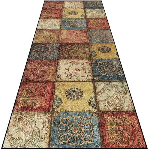 HUAXIQUE Teppich Läufer Flur Teppich Waschbar in Waschmaschine Teppich Küche Waschbar Rot Teppich Läufer für Wohnzimmer Flur Büro Schlafzimmer Küche 90x260cm Form F von HUAXIQUE