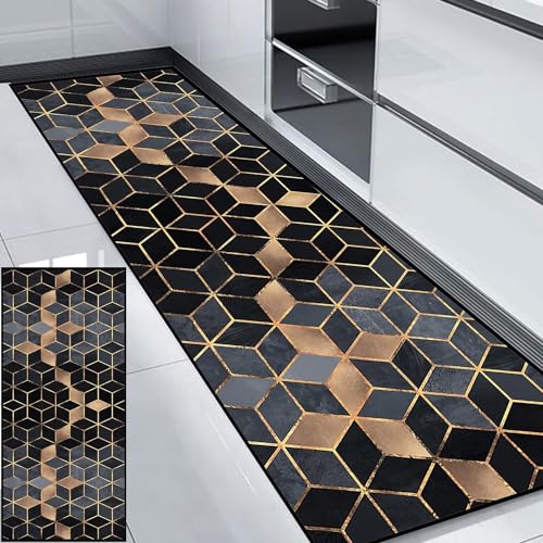 HUAXIQUE Teppich Schlafzimmer Waschbarer Klein Geometrische Muster Teppich Läufer Schlafzimmer Schwarz Braun Teppich Läufer für Wohnzimmer Flur Büro Schlafzimmer Küche 60x200cm Stil D von HUAXIQUE