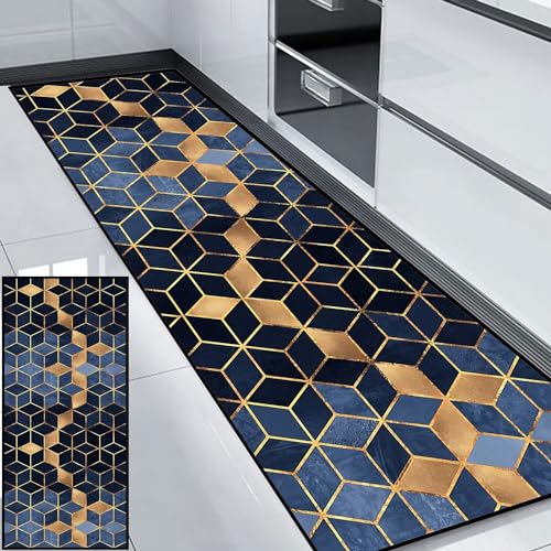 HUAXIQUE Teppich Wohnzimmer Waschbar Geometrische Muster Waschbarer Teppich LäUfer Blau Braun Teppich Läufer für Wohnzimmer Flur Büro Schlafzimmer Küche 40x180cm Stil C von HUAXIQUE
