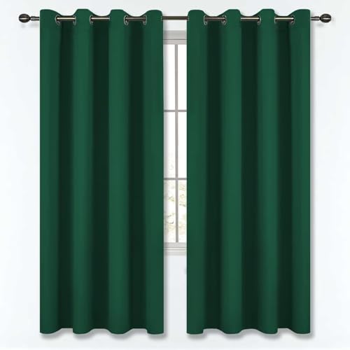 HUAXIQUE Thermo Vorhang Gegen Kälte Kurz Thermo Wärmeisolierend mit Ösen Lärmschutz Dicke Vorhänge Kälteschutz für Wohnzimmer Schlafzimmer Kinderzimmer Esszimmer H270 x B200 cm(1er Pack) Dunkelgrün von HUAXIQUE
