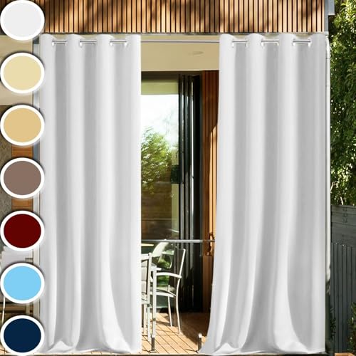 HUAXIQUE Vorhang Balkon Weiß Wasserdicht 1 Stück Auf Maß Extra Breit Blickdicht Windschutz Terrassenvorhang für terrasse Outdoor außen Balkone Cabana Patio 270x150cm von HUAXIQUE