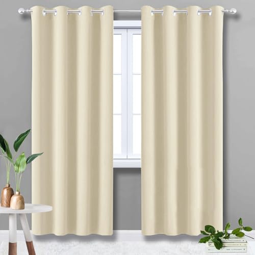 HUAXIQUE Wohnzimmer Gardinen Blickdicht Mit Ösen Thermo Sonnenschutz Türvorhang für Wohnzimmer Kinderzimmer Gästezimmer Hotels Beige 160x180cm von HUAXIQUE