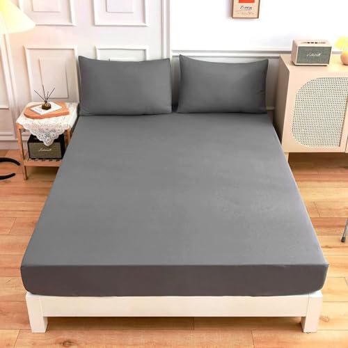 Mikrofaser Spannbettlaken spannbettlaken Baumwolle Matratzenhöhe bis 30 cm Jersey spannbettlaken für Boxspringbett Wasserbett 90x200cm Grau von HUAXIQUE