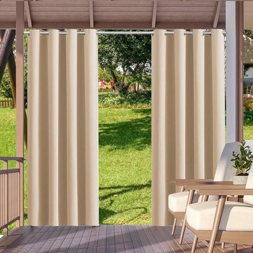 Outdoor Vorhang Wasserdicht Wetterfest Blickdicht 117X183cm Creme farben Verdunklungs Vorhänge mit Ösen Sichtschutz Sonnenschutz Outdoor Gardine für Balkon Terrasse Pergola Gartenlaube Veranda von HUAXIQUE